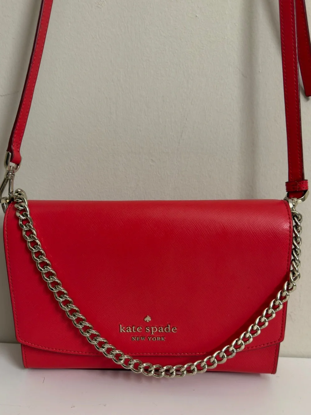 kate spade Coral Pink Leather Crossbody with Silver Chain